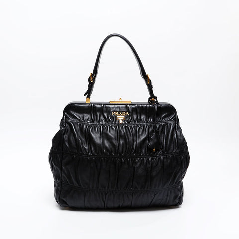 PRADA Gaufre Gathered Leather Handbag black WS20818