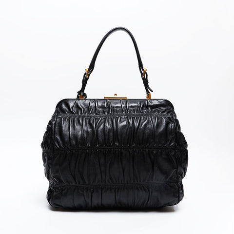 PRADA Gaufre Gathered Leather Handbag black WS20818