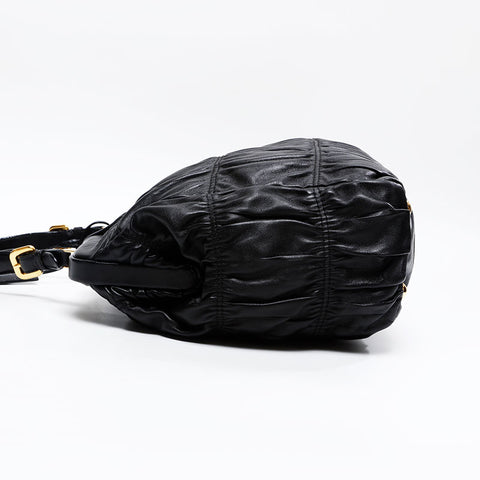 PRADA Gaufre Gathered Leather Handbag black WS20818
