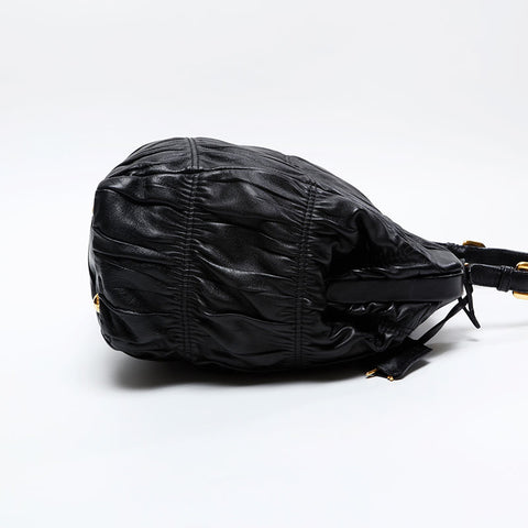 PRADA Gaufre Gathered Leather Handbag black WS20818