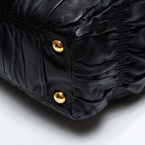 PRADA Gaufre Gathered Leather Handbag black WS20818