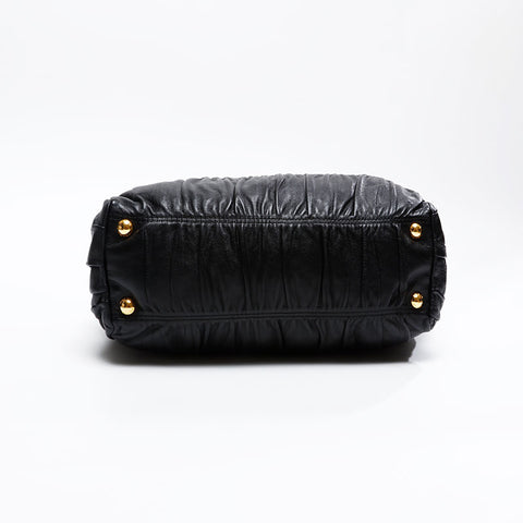 PRADA Gaufre Gathered Leather Handbag black WS20818