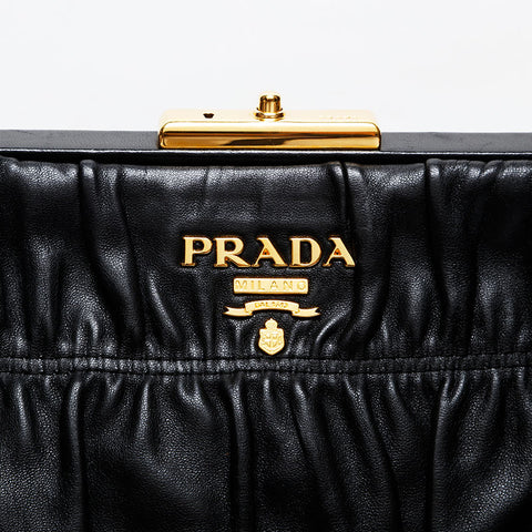 PRADA Gaufre Gathered Leather Handbag black WS20818