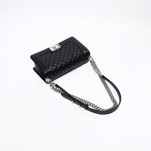 CHANEL 19th series 2014 Punching Boy Chanel Silver Metal Shoulder Bag black WS20819