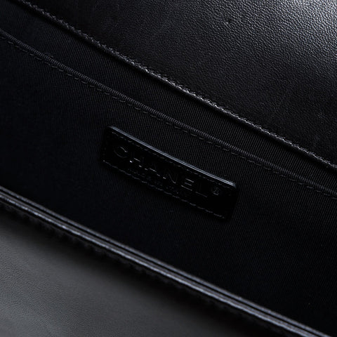 CHANEL 19th series 2014 Punching Boy Chanel Silver Metal Shoulder Bag black WS20819