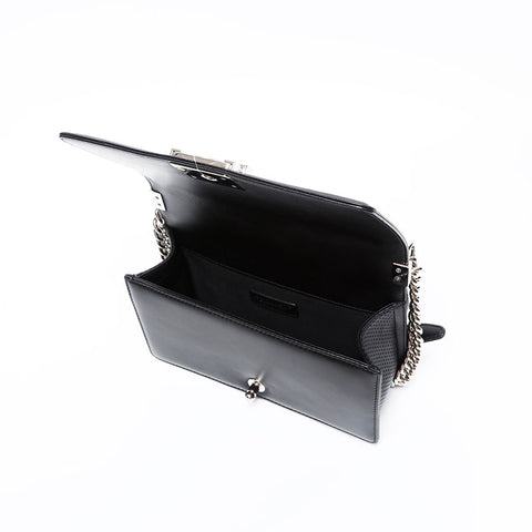 CHANEL 19th series 2014 Punching Boy Chanel Silver Metal Shoulder Bag black WS20819