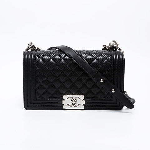 CHANEL 19th series 2014 Punching Boy Chanel Silver Metal Shoulder Bag black WS20819