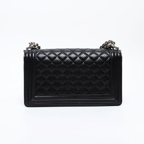 CHANEL 19th series 2014 Punching Boy Chanel Silver Metal Shoulder Bag black WS20819