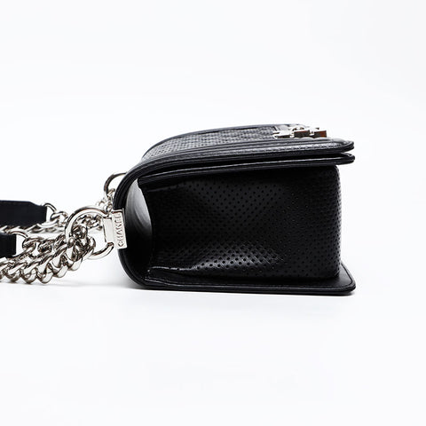 CHANEL 19th series 2014 Punching Boy Chanel Silver Metal Shoulder Bag black WS20819