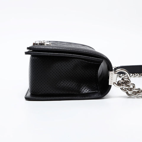 CHANEL 19th series 2014 Punching Boy Chanel Silver Metal Shoulder Bag black WS20819