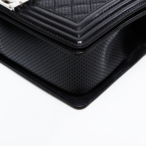 CHANEL 19th series 2014 Punching Boy Chanel Silver Metal Shoulder Bag black WS20819