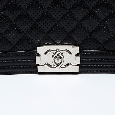CHANEL 19th series 2014 Punching Boy Chanel Silver Metal Shoulder Bag black WS20819