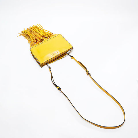 Miu Miu Leather Fringe Shoulder Bag yellow WS20834