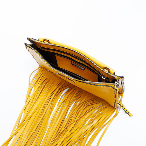 Miu Miu Leather Fringe Shoulder Bag yellow WS20834