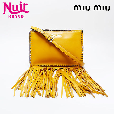 Miu Miu Leather Fringe Shoulder Bag yellow WS20834
