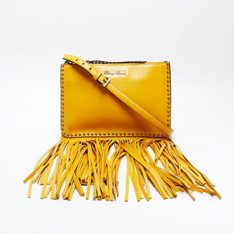 Miu Miu Leather Fringe Shoulder Bag yellow WS20834