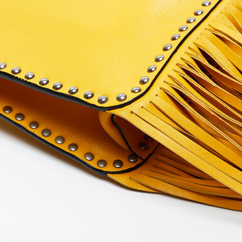 Miu Miu Leather Fringe Shoulder Bag yellow WS20834