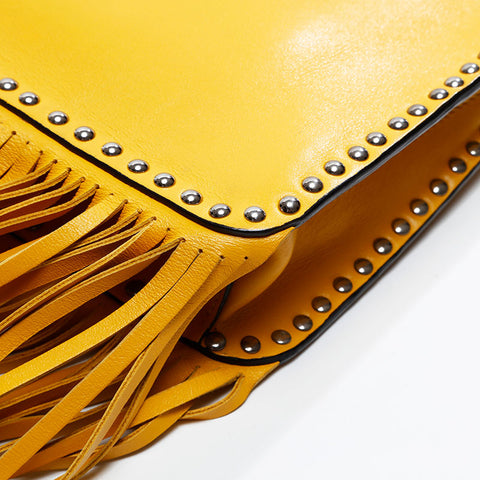 Miu Miu Leather Fringe Shoulder Bag yellow WS20834