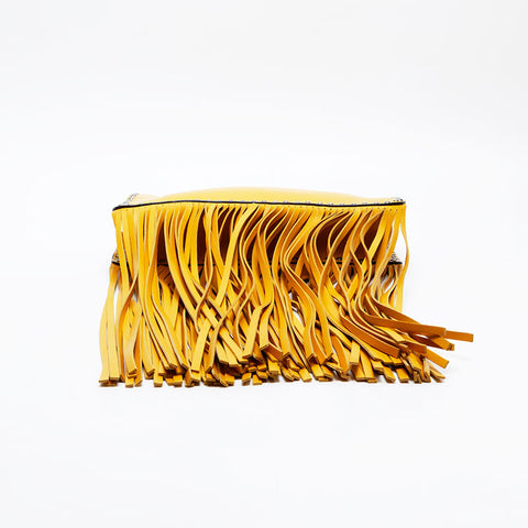 Miu Miu Leather Fringe Shoulder Bag yellow WS20834