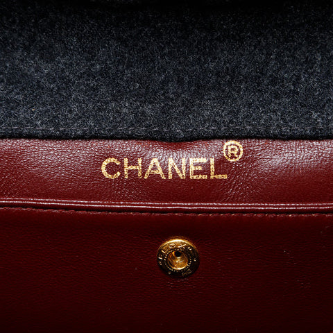 CHANEL 1st Series 1989-1991 Wool Quilted Flap Chain Shoulder Bag black WS20841