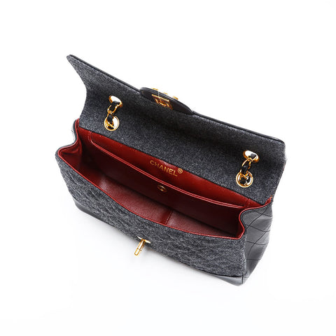 CHANEL 1st Series 1989-1991 Wool Quilted Flap Chain Shoulder Bag black WS20841