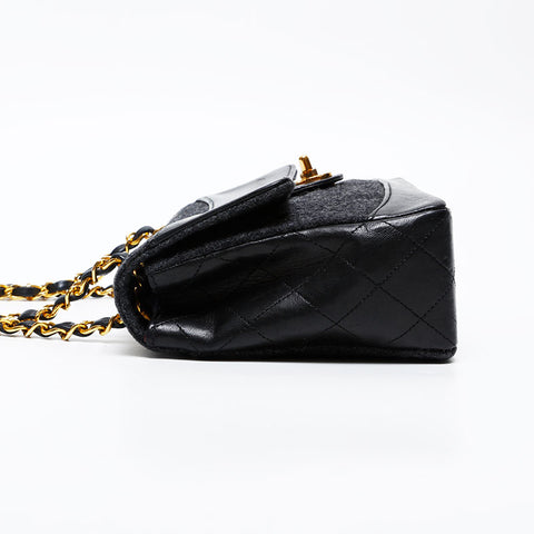 CHANEL 1st Series 1989-1991 Wool Quilted Flap Chain Shoulder Bag black WS20841