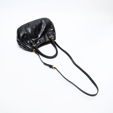 Miu Miu Vitello Shine Leather 2way Handbag black WS20843