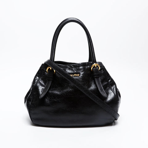 Miu Miu Vitello Shine Leather 2way Handbag black WS20843