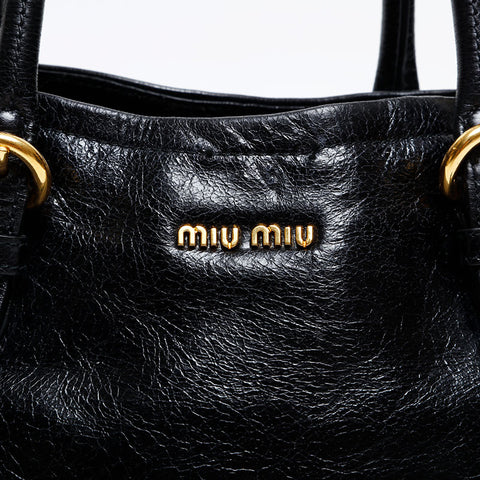 Miu Miu Vitello Shine Leather 2way Handbag black WS20843