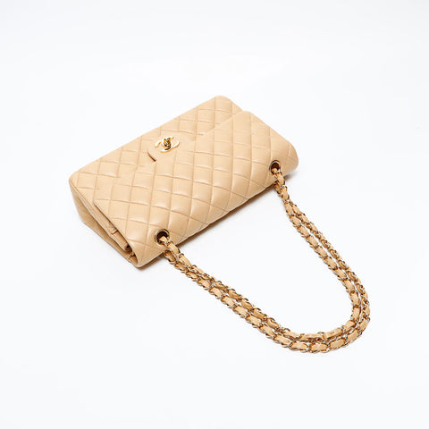 CHANEL 8th series 2003-2004 9.8" Double flap Matelasse Chain Shoulder Bag beige WS20848