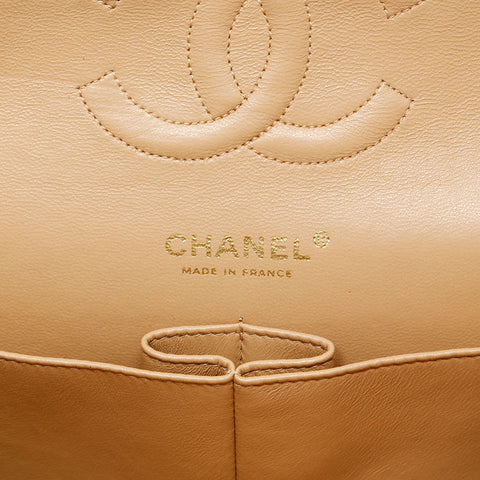 CHANEL 8th series 2003-2004 9.8" Double flap Matelasse Chain Shoulder Bag beige WS20848