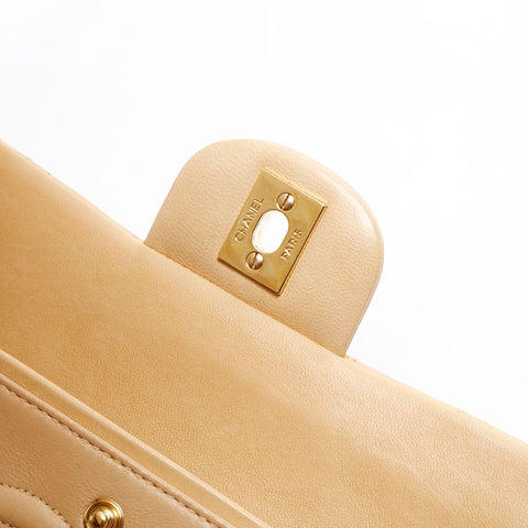 CHANEL 8th series 2003-2004 9.8" Double flap Matelasse Chain Shoulder Bag beige WS20848