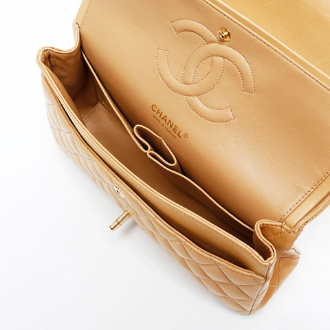 CHANEL 8th series 2003-2004 9.8" Double flap Matelasse Chain Shoulder Bag beige WS20848
