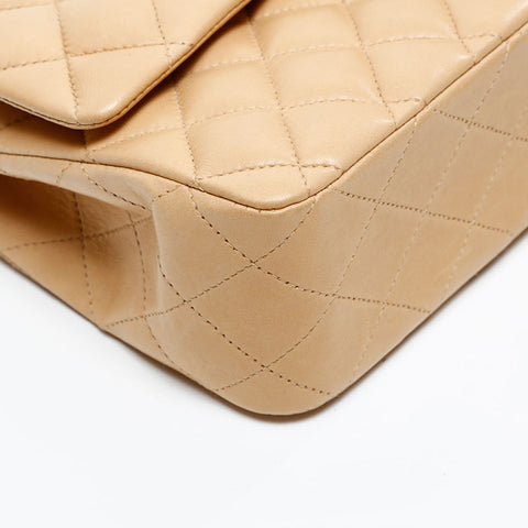 CHANEL 8th series 2003-2004 9.8" Double flap Matelasse Chain Shoulder Bag beige WS20848