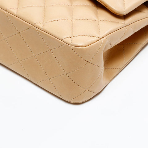 CHANEL 8th series 2003-2004 9.8" Double flap Matelasse Chain Shoulder Bag beige WS20848