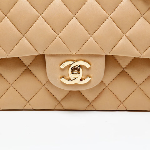 CHANEL 8th series 2003-2004 9.8" Double flap Matelasse Chain Shoulder Bag beige WS20848