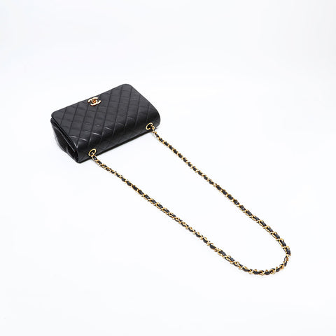 CHANEL No. 1 1989-1991 Lambskin Chain Full Flap Shoulder Bag black WS20849