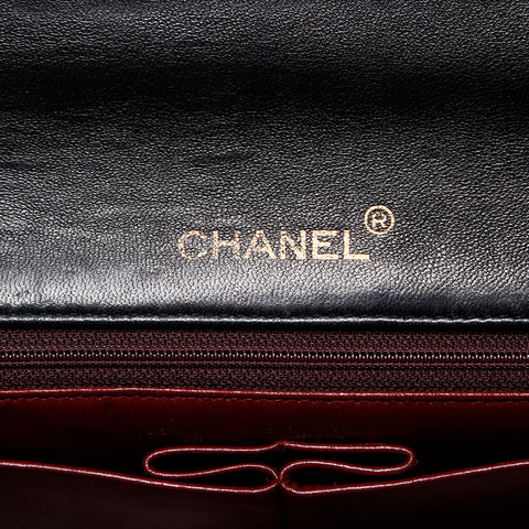 CHANEL No. 1 1989-1991 Lambskin Chain Full Flap Shoulder Bag black WS20849