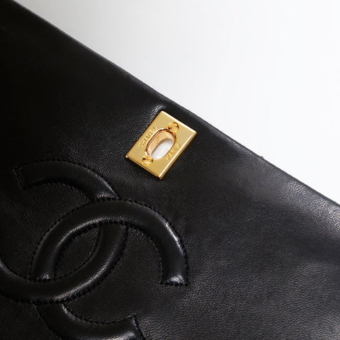 CHANEL No. 1 1989-1991 Lambskin Chain Full Flap Shoulder Bag black WS20849