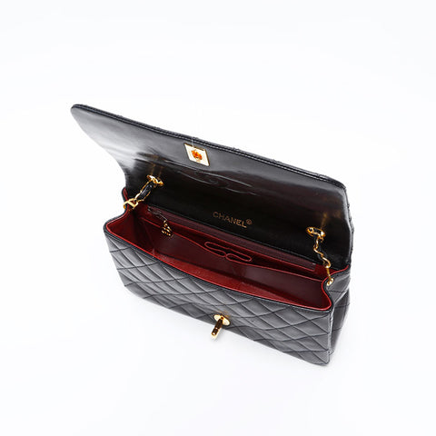 CHANEL No. 1 1989-1991 Lambskin Chain Full Flap Shoulder Bag black WS20849