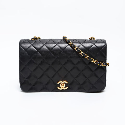 CHANEL No. 1 1989-1991 Lambskin Chain Full Flap Shoulder Bag black WS20849