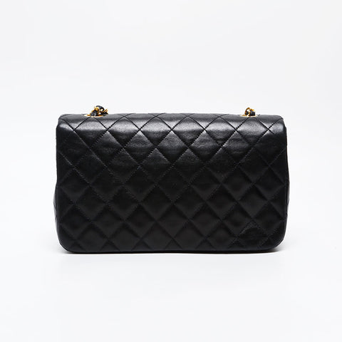 CHANEL No. 1 1989-1991 Lambskin Chain Full Flap Shoulder Bag black WS20849