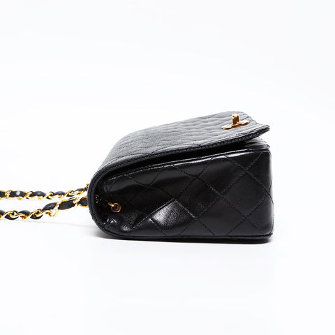 CHANEL No. 1 1989-1991 Lambskin Chain Full Flap Shoulder Bag black WS20849
