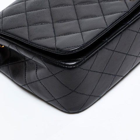 CHANEL No. 1 1989-1991 Lambskin Chain Full Flap Shoulder Bag black WS20849