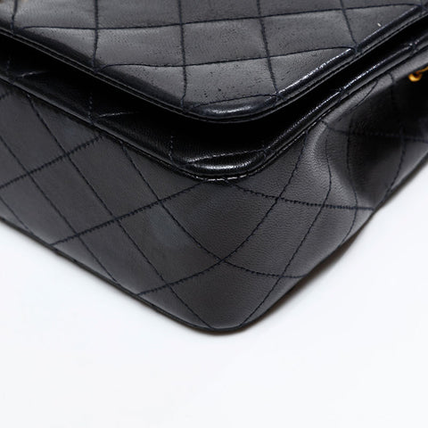 CHANEL No. 1 1989-1991 Lambskin Chain Full Flap Shoulder Bag black WS20849