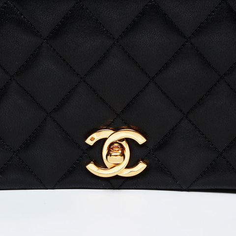 CHANEL No. 1 1989-1991 Lambskin Chain Full Flap Shoulder Bag black WS20849