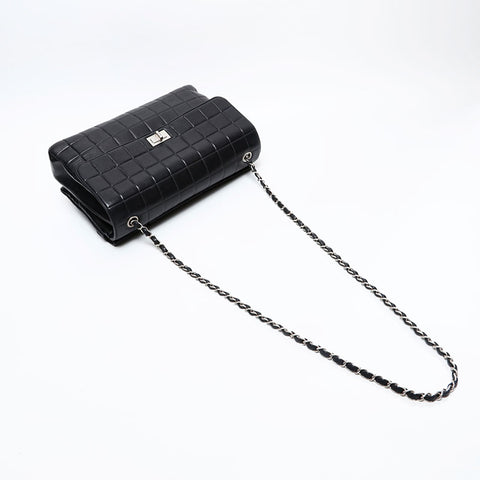 CHANEL 10th series 2005-2006 Chocolate bar lambskin matelasse Chain Shoulder Bag black WS20850