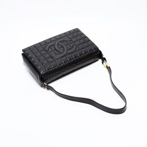 CHANEL No. 7 Large COCO Mark Lambskin Chocolate Bar 2002-2003 Shoulder Bag black WS20853