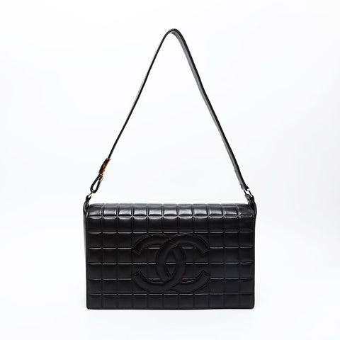 CHANEL No. 7 Large COCO Mark Lambskin Chocolate Bar 2002-2003 Shoulder Bag black WS20853