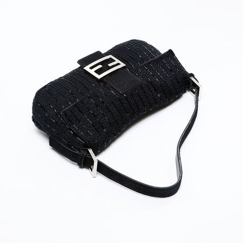 FENDI Pony Mamma Bucket Beads Shoulder Bag black WS20858